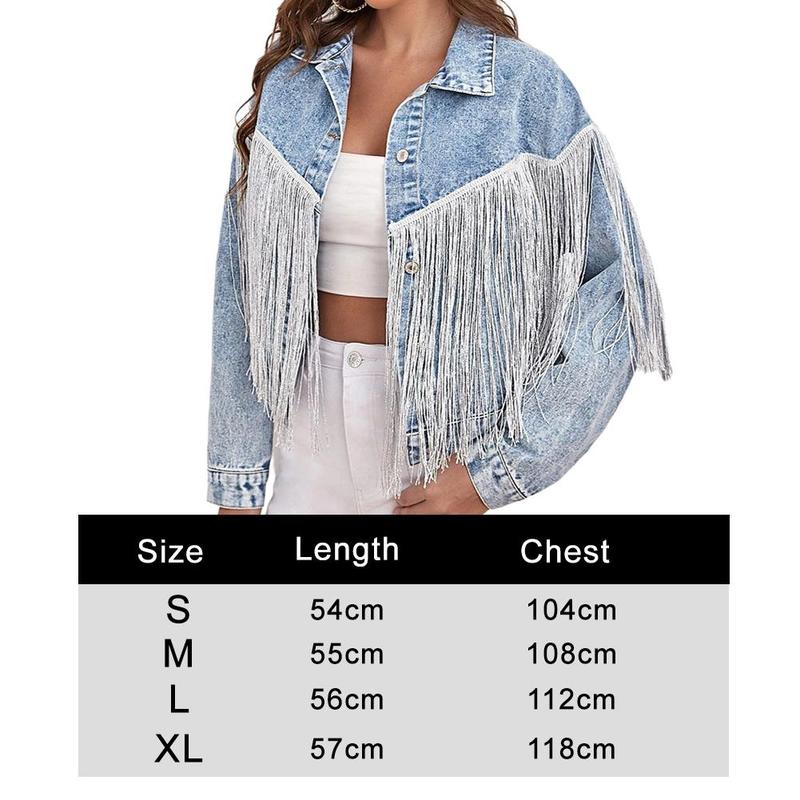 Product Introduction of Short Fringed Denim Jacket Light Blue Loose Fit Club Stage Style Spring Summer New Arrival Women's Fashion Outerwear Top 0