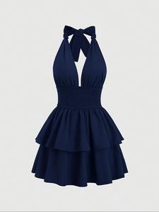 Vestido de mujer de color sólido con escote halter, elegante y casual para fiestas, clubes y citas, vestido para damas para todas las estaciones