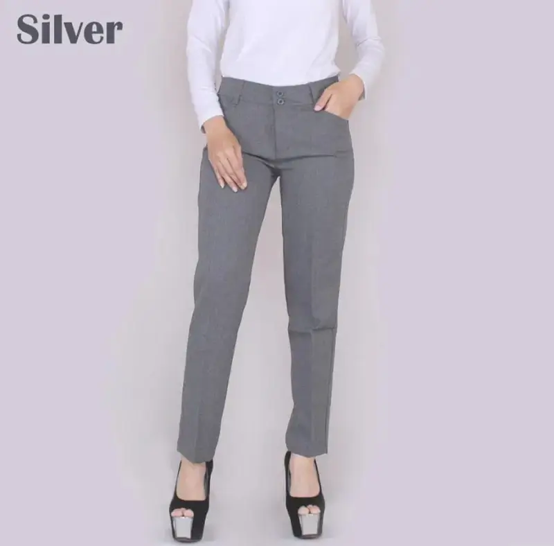 CELANA KANTOR WANITA TERBARU panjang Bahan kerja formal casual nyaman Abu Fit Hitam Slim Kain Kaki Kancing Ankle Kantong 3