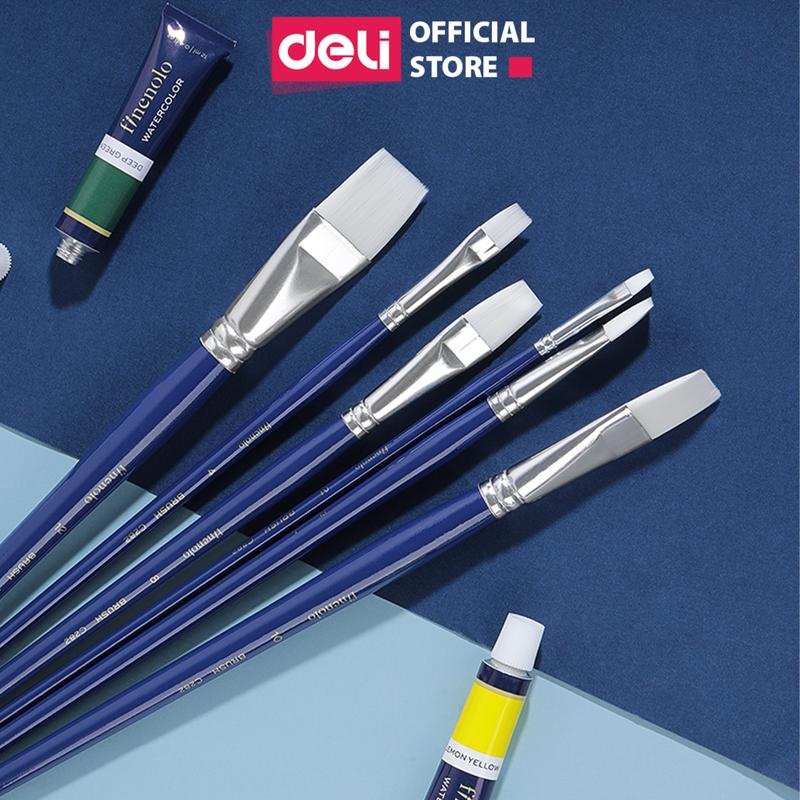 Cọ Vẽ Chuyên Nghiệp Deli, Vẽ Màu Nước/Bột/Sơn Acrylic Đầu Nylon Cán Gỗ Mịn Cao Cấp Đa Năng Chuyên Dụng