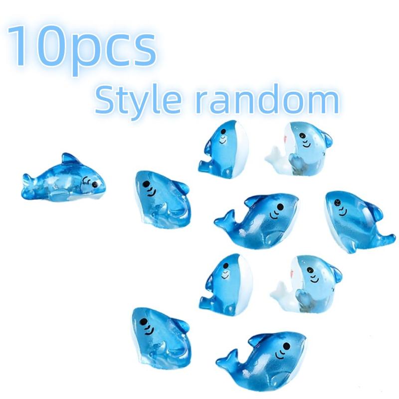 Random Color Cute Shark Shaped Resin Ornament, 10pcs/30pcs Mini Simulation Cartoon Static Fish Decoration, Fish & Aquatic Supplies for Home & Office 7