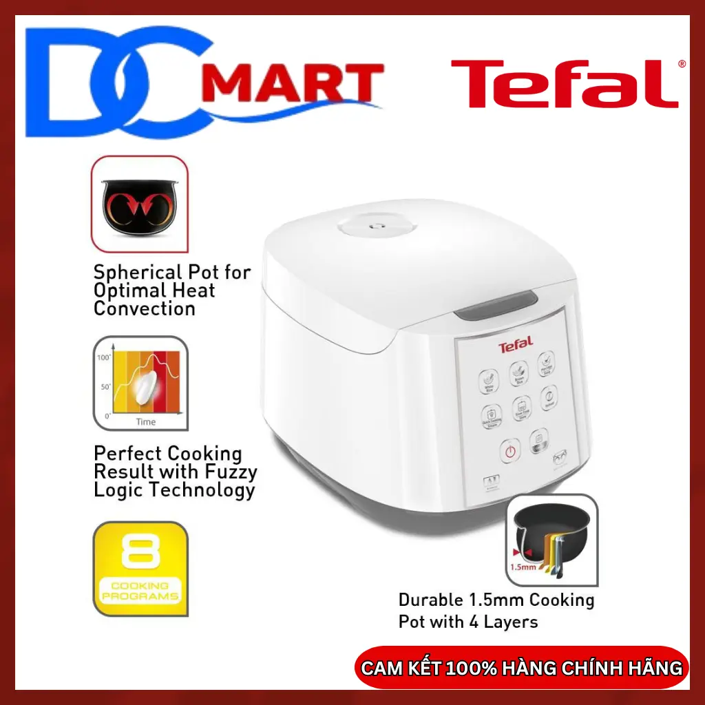 Nồi cơm điện tử Tefal RK733168, 1.8 lít, 8 chương trình nấu, công suất 750W - Cooker, Nấu Cơm