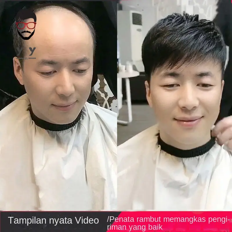 COD-Wig rambut pendek pria tampan, tipis dan bertanda pria botak pengganti rambut kepala pengganti rambut asli piece 0