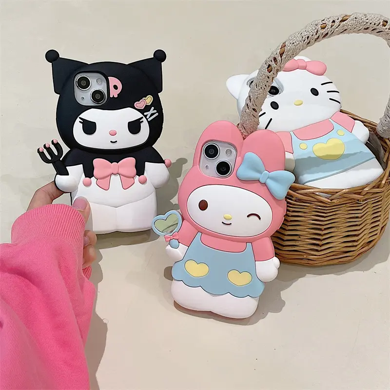 Ốp Điện Thoại Dễ Thương, Thiết Kế Kuromi 3D Kawaii, Hello Kitty, Mymelody, Tương Thích Với iPhone 14 13 12 11 15 Pro Max XR XS MAX X, Ốp Lưng Silicon 2