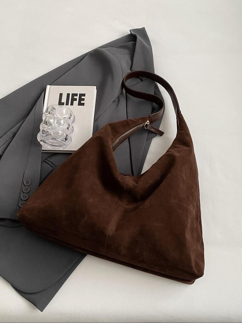 Product Introduction of Women's Solid Color Suede Shoulder Bag, Retro Fashion Shoulder Bag for Daily Used, Casual Trendy Versatile High-quality Daily Commuting Bag, Girl Fashionable Bag 6