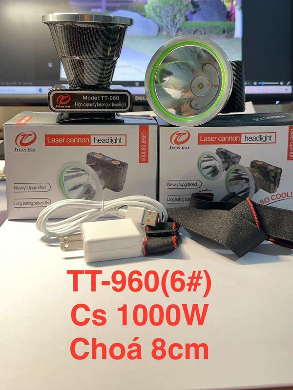 Đèn pin đội đầu đeo đầu siêu sáng TT-960(6#), Đèn led Công suất 1000W có đủ dây sạc, củ sạc và dây đeo đầu