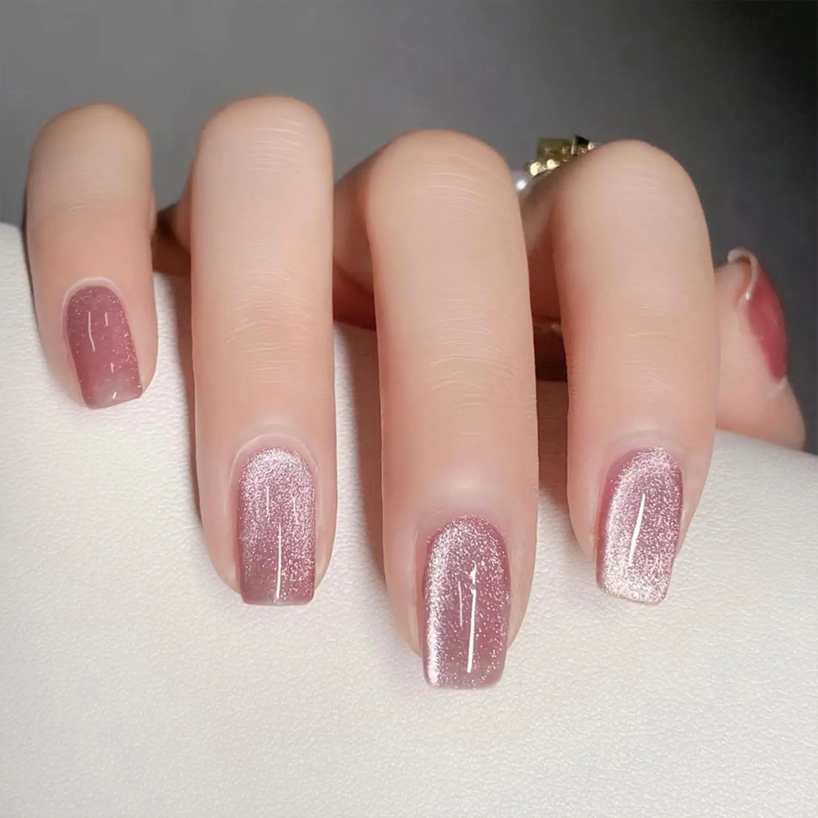 Red Cat-Eyes Square Fake Nails Full Cover Natural Medium Square Nail for Women Manicure DIY Art