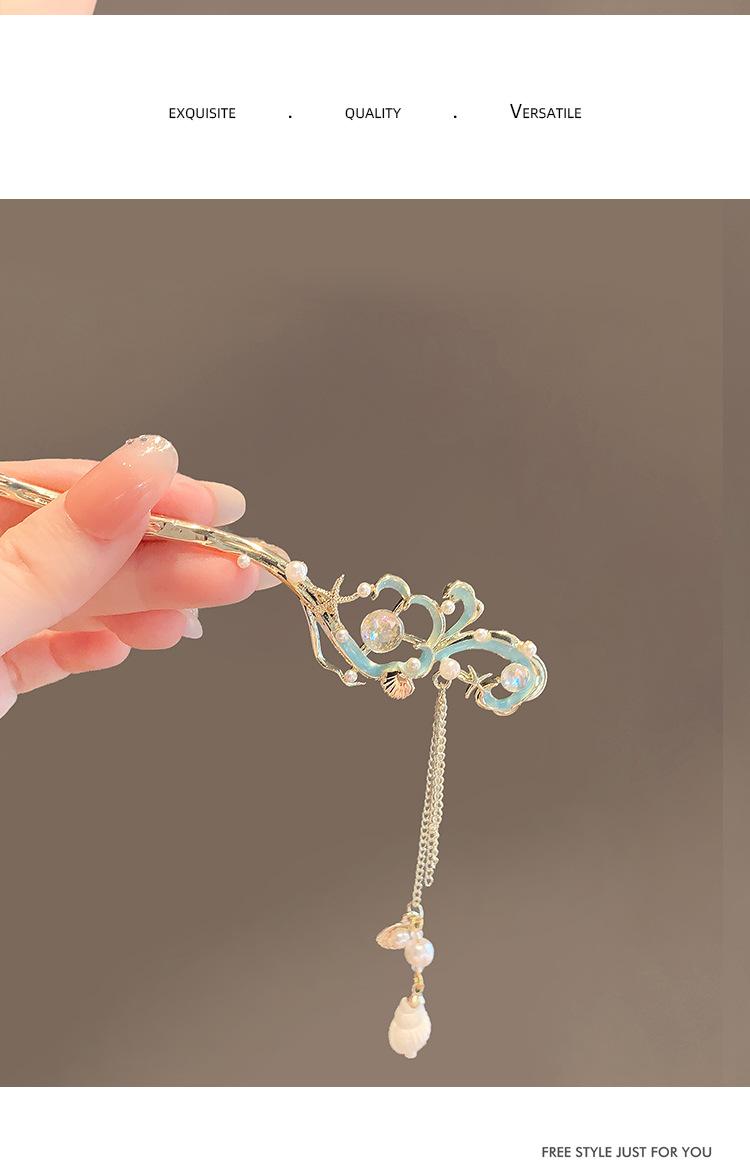 Product Introduction of Ocean Fritillary Hairpin, High-Grade Female Pearl Tassel Hair Accessories, Ancient Style Updo Hairpin, Han Chinese Clothing Accessories 3