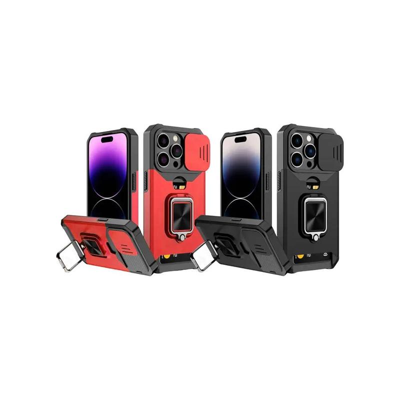 Shockproof Hard Phone Case with Stand & Card Slot, Anti-fall Phone Protective Cover Compatible with iPhone Series, National Day Offers 7