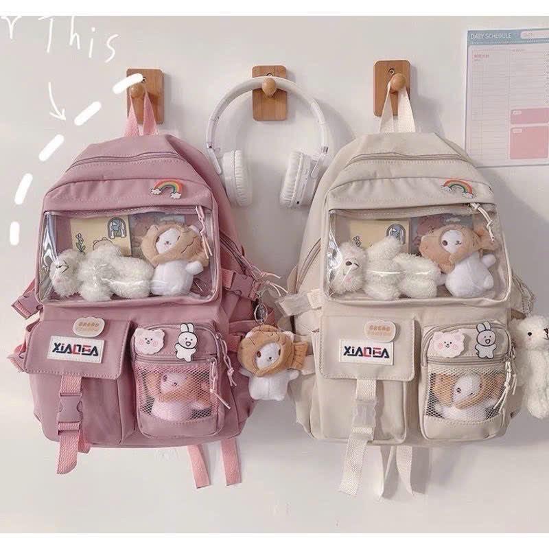 Balo học sinh nữ Ulzzang vải canvas đi học phong cách thời trang hàn quốc Đeo Vai Backpack chất PVC balod en gấu balo hoc