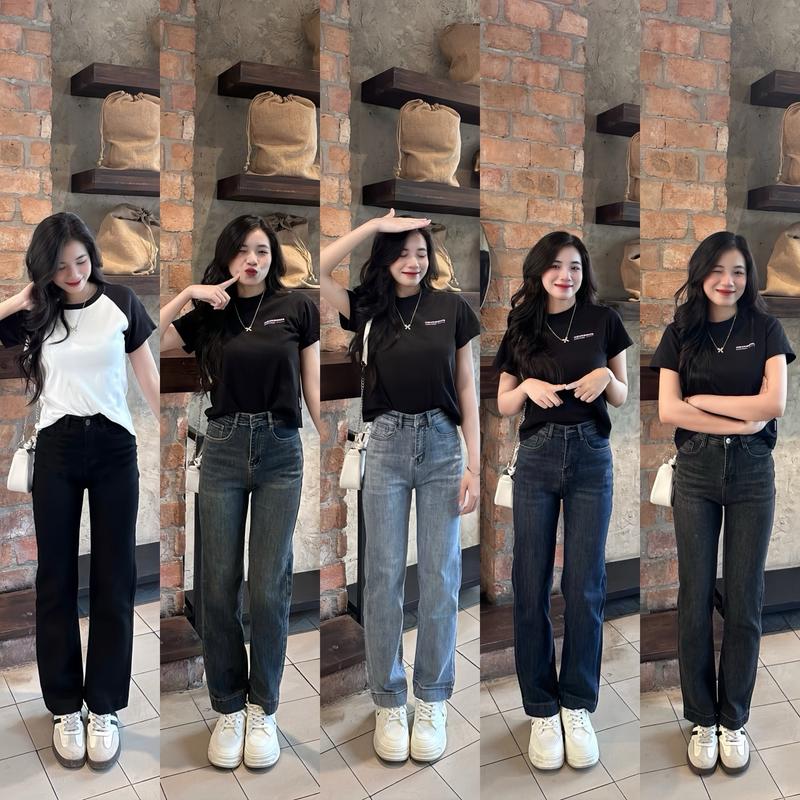 Quần Jean Nữ Ống Đứng Lai Gập 4p 96cm và 93cm Women Pants Denim Ong