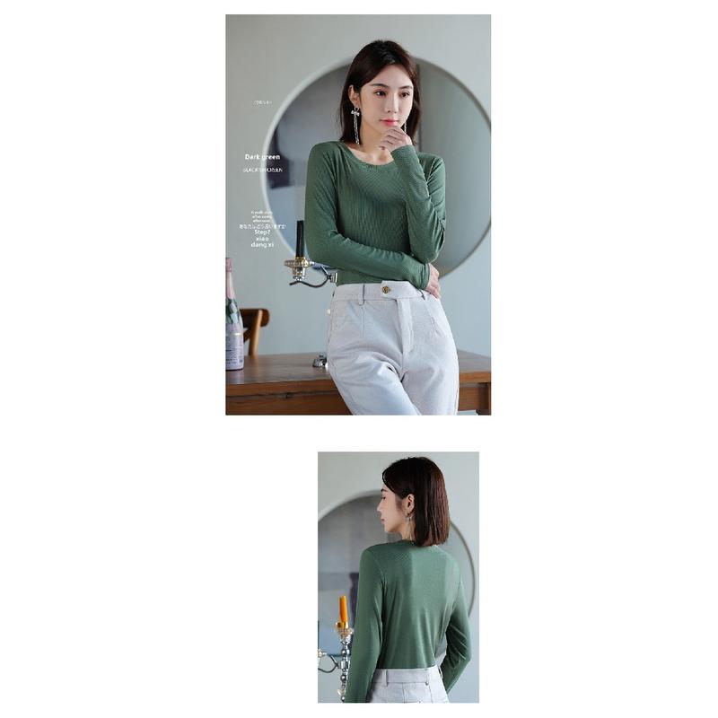 Product Introduction of Women's Long-Sleeved Bottoming Shirt Fall and Winter Inner Wear 2024 New Thread round Neck Loose Slim Western Style Black T-shirt Top Womenswear Lingerie Lady Comfort Longsleeve Basic turtleneck  tank Crewneck Minimalist 17