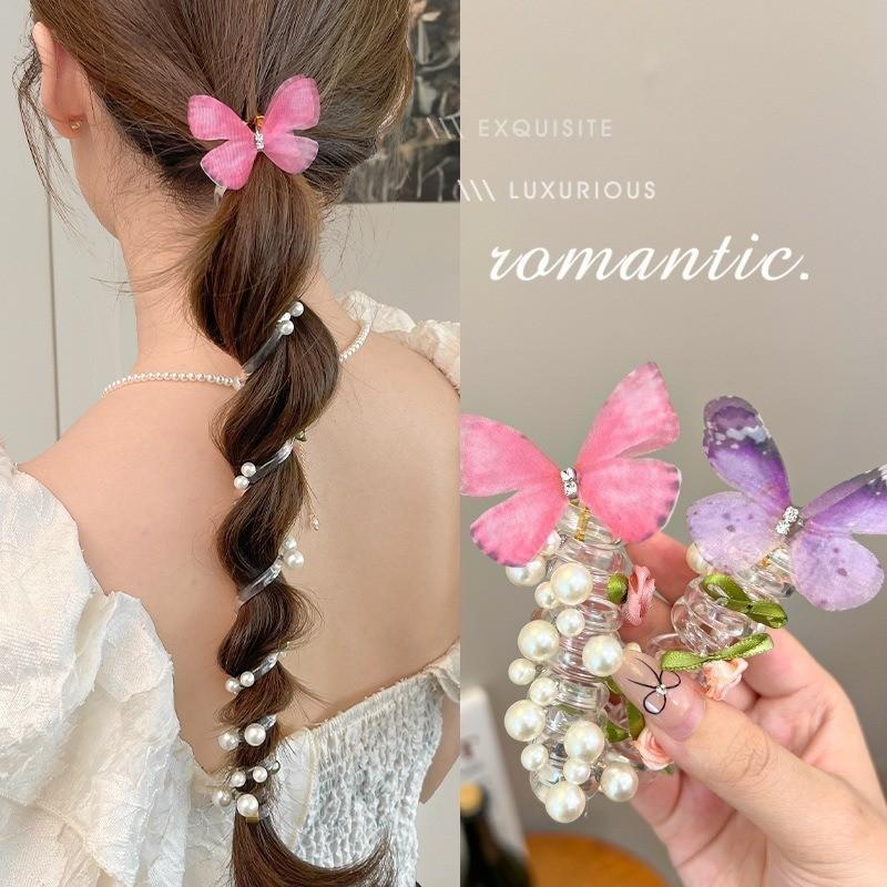 Product Introduction of Korean Fashionable Children's Butterfly Flower Pearl Phone Cord Hair Rope 31