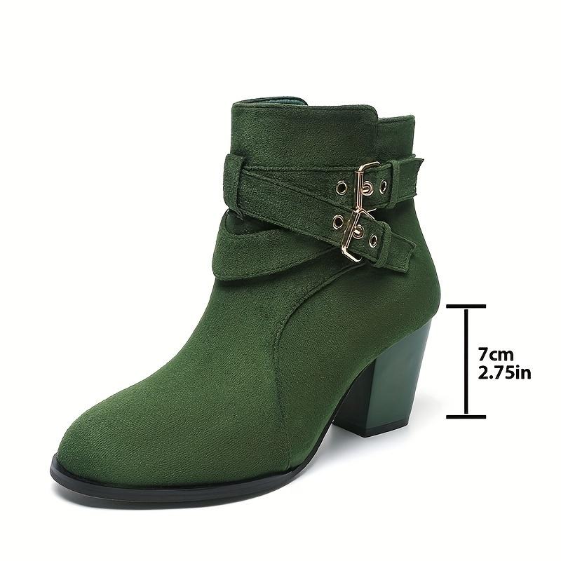 Women's Ankle Boots with Side Zipper and Straps Chunky Heel Comfortable Height-Increasing Lace-Up Short Boots 9