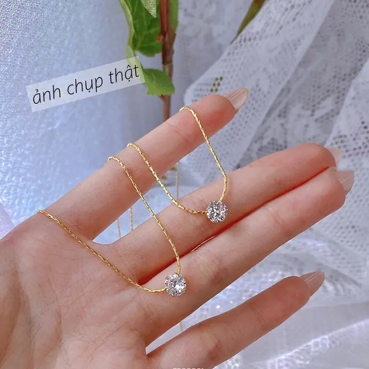 Dây chuyền titan không gỉ mạ vàng 18k mặt đính đá pha lê nhỏ đơn giản phong cách thời trang hàn quốc