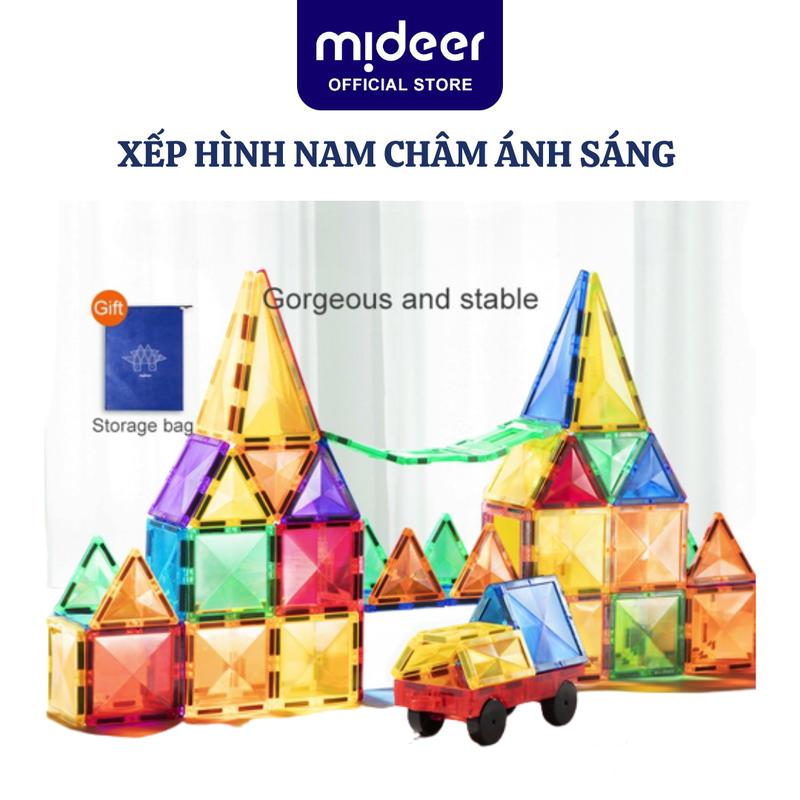 Đồ chơi xếp hình nam châm ánh sáng 100 chi tiết cho bé Mideer Colorful Magnetic Tiles