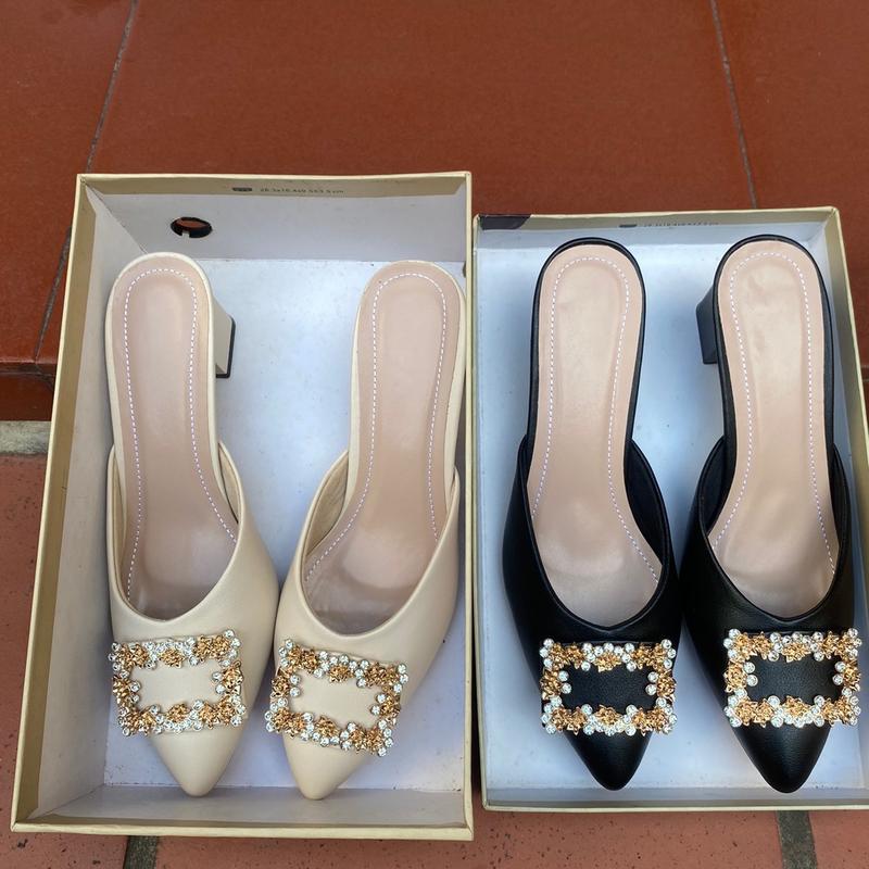 Sục cao gót nữ mũi nhọn da lỳ cao 5p kèm đế cao su non chống trơn trượt