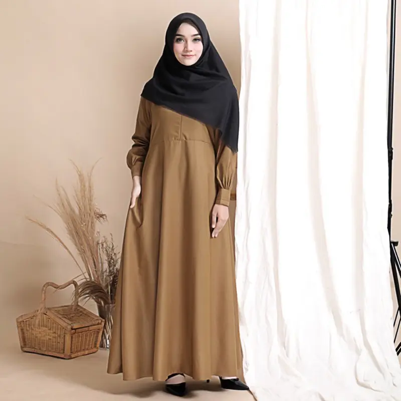 Gamis Polos Seragam PNS PDH khaki Tua Toyobo Fodu Kain Muslim  Dress 0
