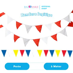 5 Meter Bendera Segitiga Merah Putih | Warna Warni | Bendera 17an | Bendera Agustusan | Bendera Kain Segitiga | Bendera Jalan