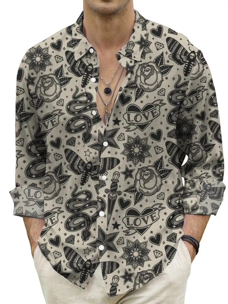 Product Introduction of Men's Vintage Animal Print Long Sleeve Shirt 2023 Fashion Design Luxury Long Sleeve Tops Men's Four Seasons Button Lapel Shirt Menswear Lingerie 8