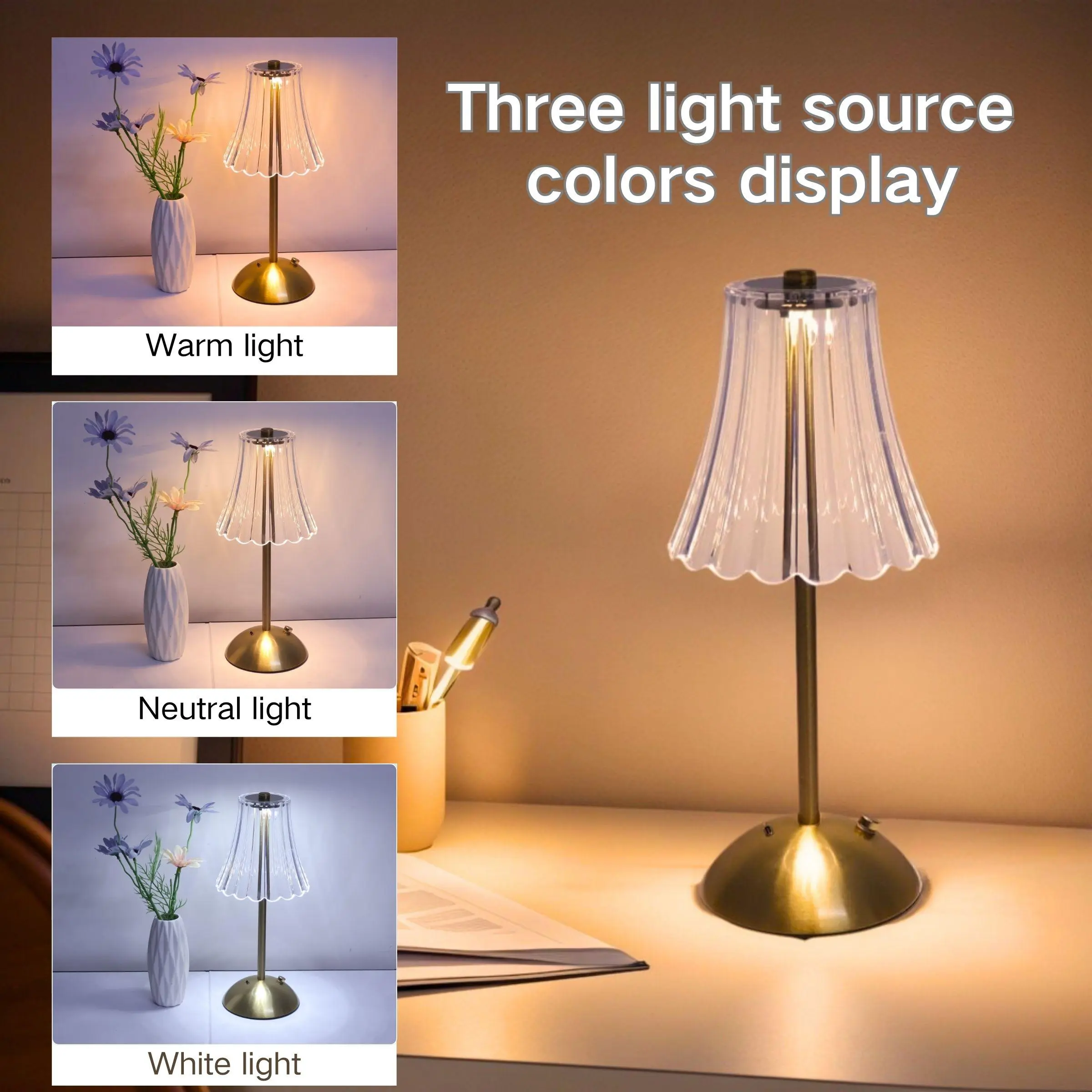 USB Rechargeable Artificial Crystal Table Lamp, 1pc 3 Colors Dimming Touch Lamp, Bedside Lamp, LED Desk Lamp for Home Bedroom Living Room