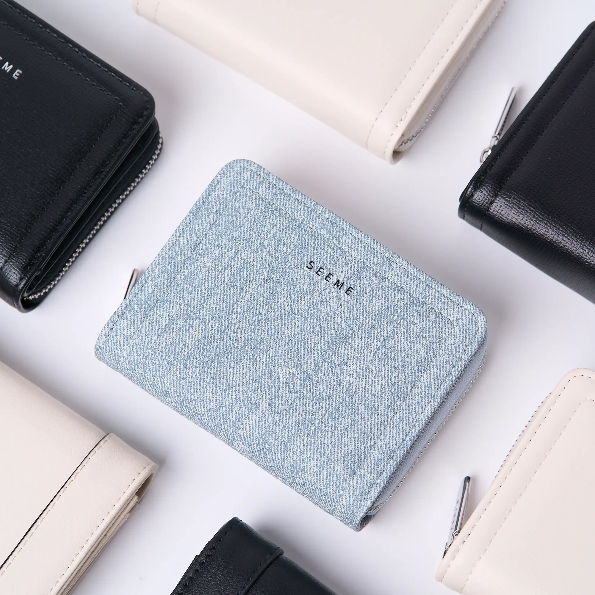 Ví nữ SEEME Cindy Wallet đựng tiền mini, chất liệu da PU cao cấp, 3 màu sắc: Đen, Kem, Jeans