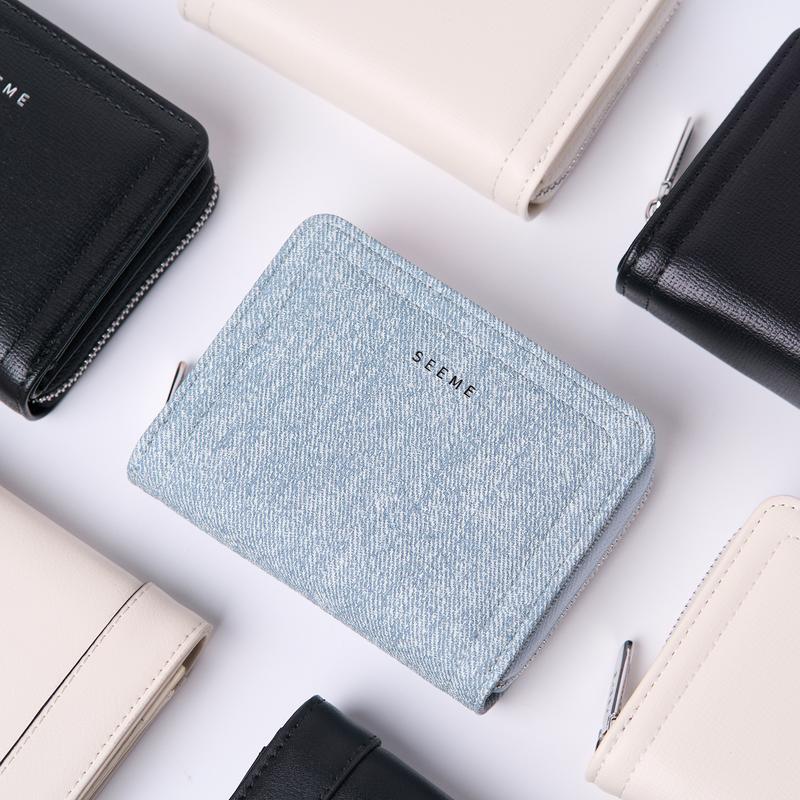 Ví nữ SEEME Cindy Wallet đựng tiền mini chất liệu da PU cao cấp 3 màu sắc: Đen Kem Jeans