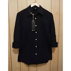 Kemeja Hitam Lengan Panjang Pria Kancing Putih Katun Polos Baju Dewasa Kerah Formal Slimfit Variasi Basic Standar Casual