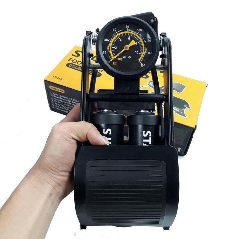 Bơm đạp chân 2 ống piston bơm ô tô bơm xe máy xe đạp stanlays