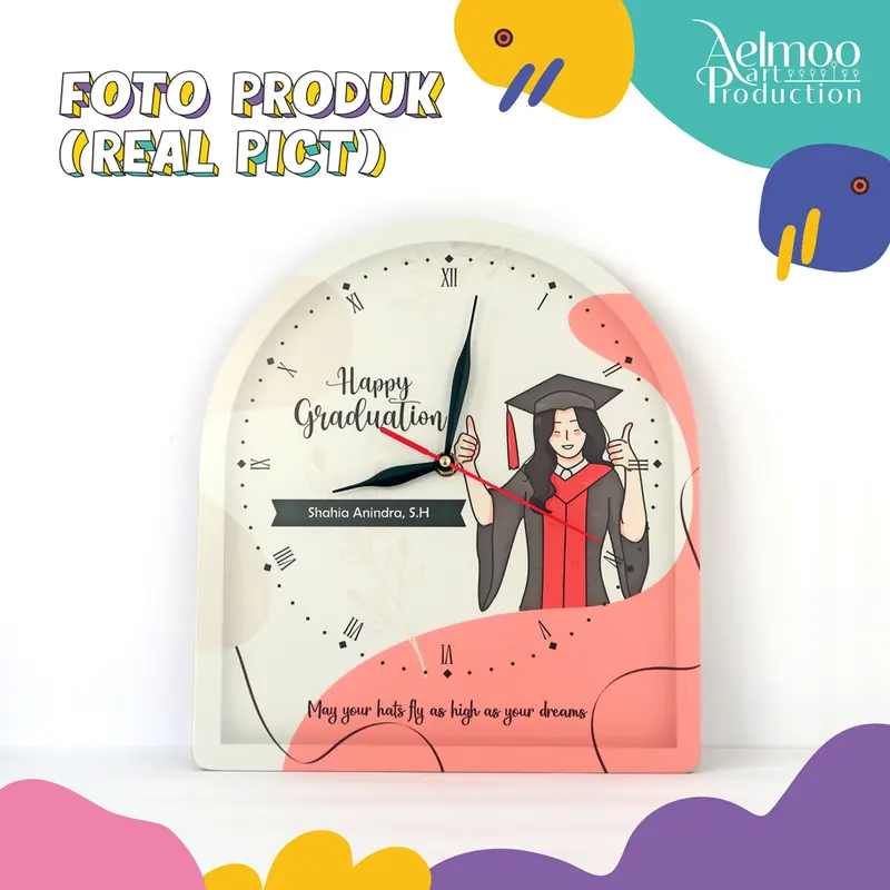 Jam Dinding Custom Unik Kelulusan Wall Clock Kayu Kenangan Gift Wisuda Lucu Mesin 4