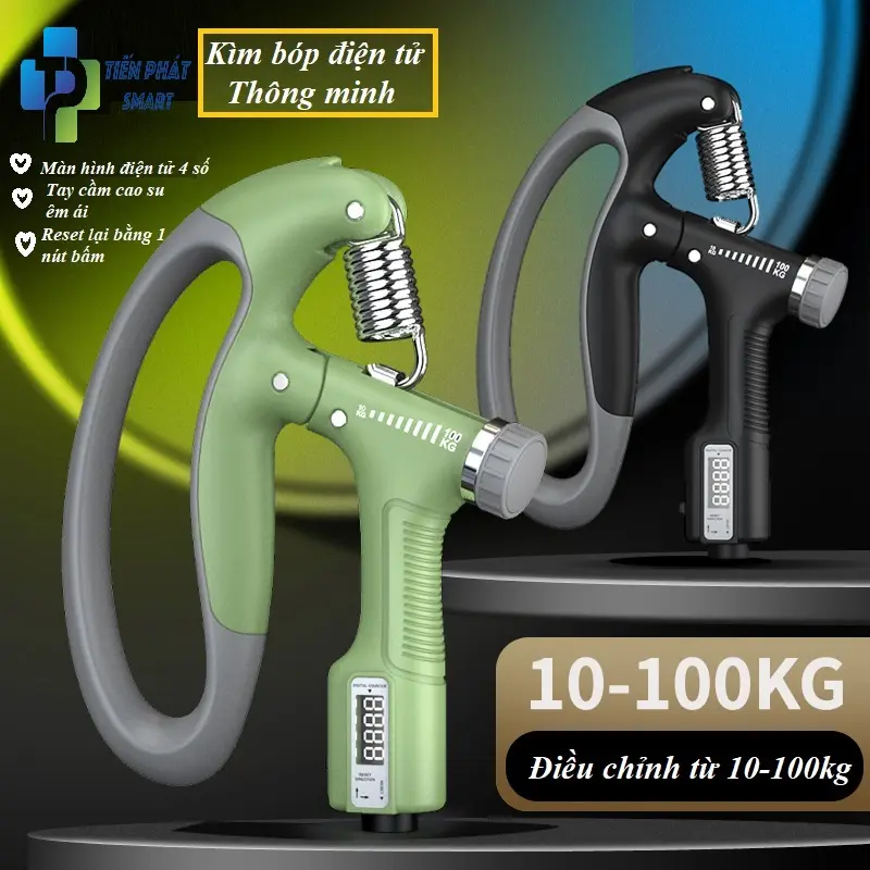 Kìm Bóp Tay Điều Chỉnh Lực Từ 10-100kg (chữ C),Tích Hợp Đồng Hồ Đếm Số Điện Tử( chọn màu)