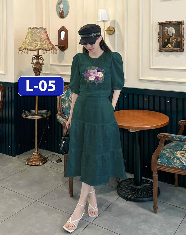 Set váy Mina, Set áo và chân váy có lớp lót chất liệu đũi tơ xước cao cấp và hình thêu nổi, set váy nữ sang chảnh có 7 màu, mặc tết dịu dàng Women Top 5