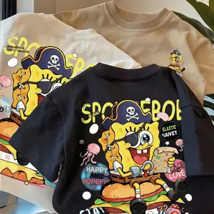 (Bayar di Tempat) Kaos Musim Panas Unisex untuk Anak Laki-laki dan Perempuan, leher bulat, longgar, lengan pendek, sederhana dan ramah kulit, sehat dan ramah lingkungan, cetakan modis lengan pendek baru, cocok untuk tinggi 90-150cm, usia 3-15 tahun.