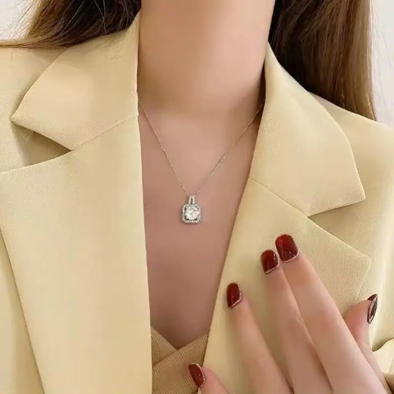 Kalung Modis moissanite 1ct berlian Moissanite desain persegi 3