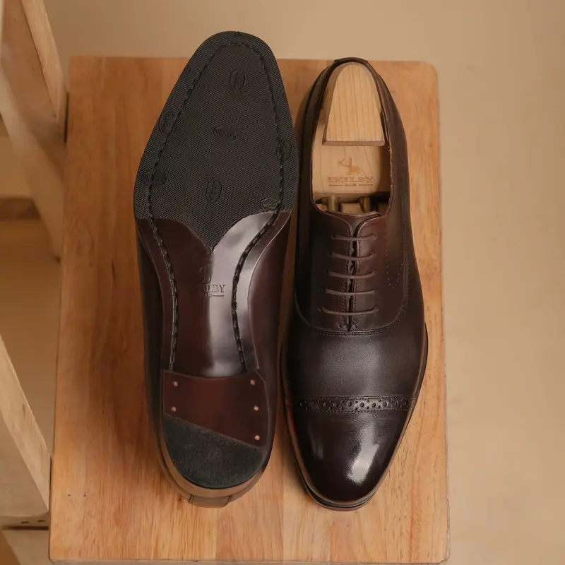 [OB2-N] Oxford Balmoral Brogues Brown | Giày tây da bò Ý ShelbyMan, mẫu giày da Nâu sang trọng dễ phối, giày cưới, giày tây đẹp 3