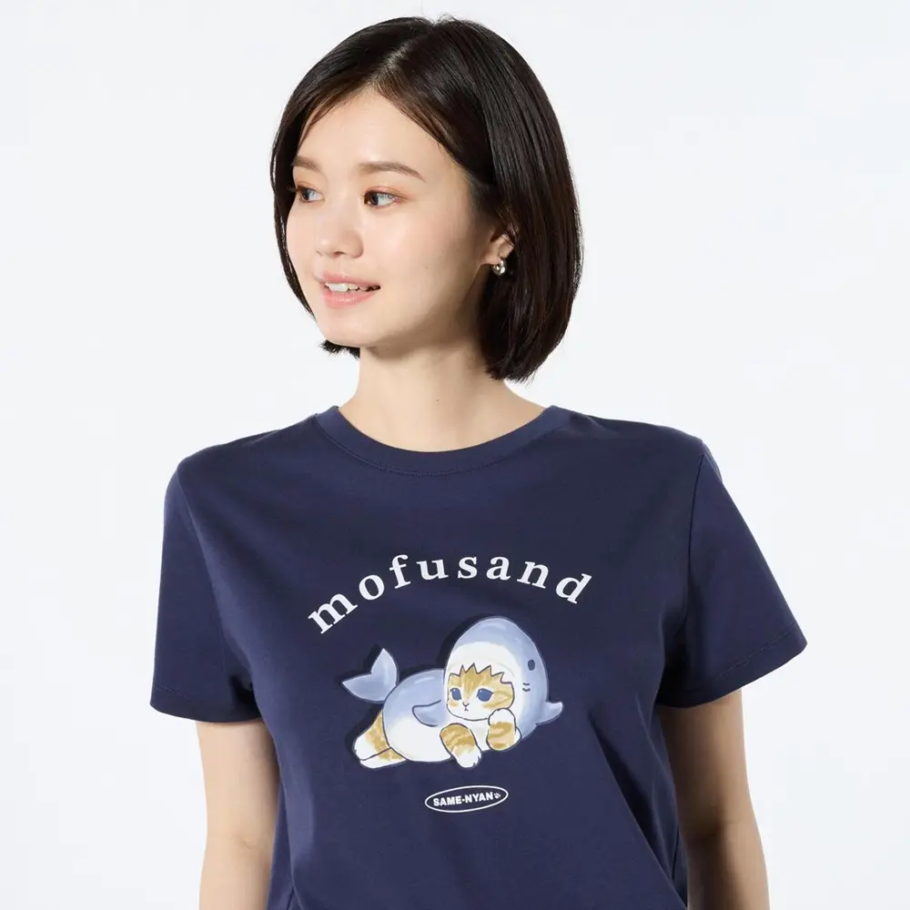 Women's Parent Child Mofusand Printed T-shirt Short Sleeve Cute Cat 24 New Style 476466