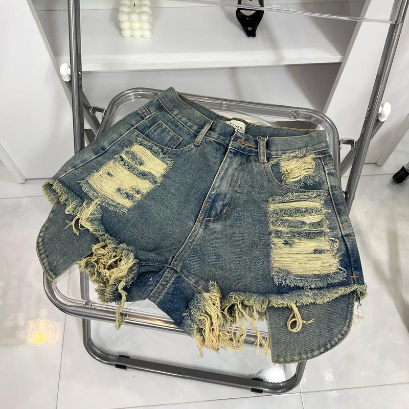 BM14 Quần Short Đùi Jean Nữ , Rách Tua Rua Kiểu Lộ Túi , Lưng Cao , Vải Nhập QC , Women Pants jeannu