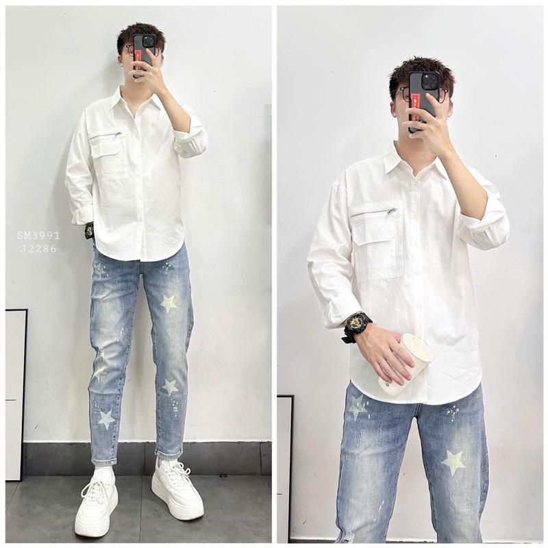 Product Introduction of Áo Sơ Mi Nam Tay dài chất mango phối sọc khóa kéo chất Dày Dặn Form Đứng Boy Phố ST MEN STORE Menswear Shirt Cổ Tròn ...không.4 navy blue ... hàn quốc 13
