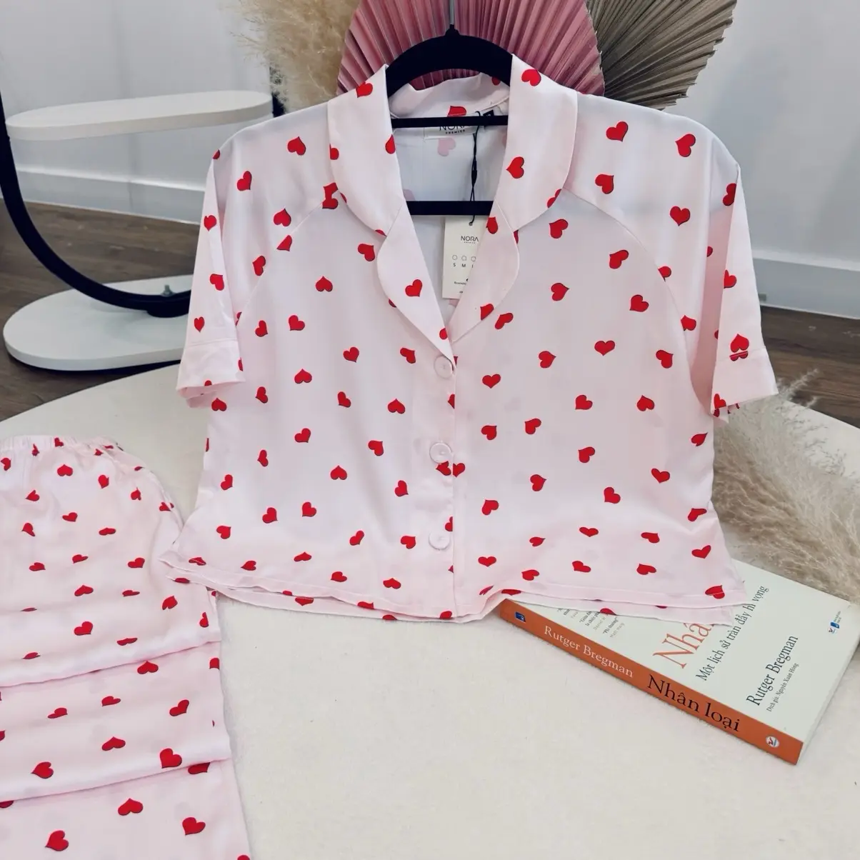 Pyjama tay ngắn tim hồng ms 2613