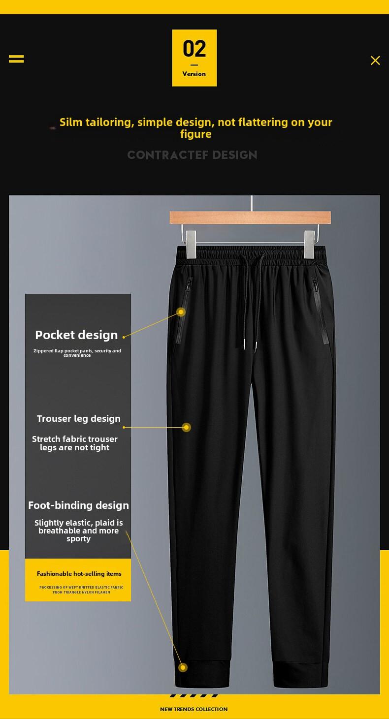 Product Introduction of Men's ice silk casual pants, summer lightweight loose large size quick-drying sports pants, men's trend slim-fit straight-leg long pants 7