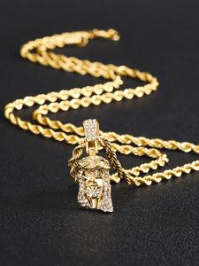 Collar con colgante de cabeza de Jesús, collar de cadena cubana con decoración de diamantes de imitación, joyería de moda para fiesta, decoración de ropa diaria, joyería exquisita y de moda para regalo de cumpleaños