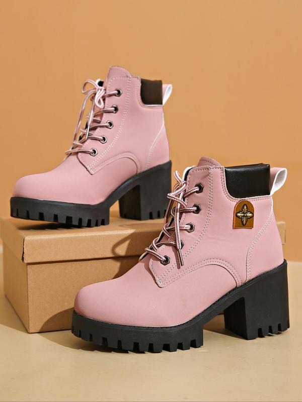 Women's Fashionable Solid Color Lace Up Ankle Boots, Casual Comfortable Round Toe Boots for Daily Wear, Female All-match Shoes for Spring & Fall 5