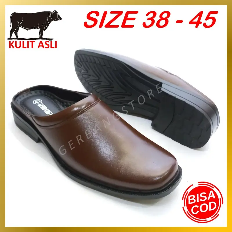 Sepatu Sandal Slop Kulit Asli Sapi Kantor Dinas Resmi Pesta Pantofel Formal Big Size 38-45 Pria Shoes 3