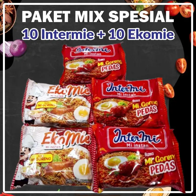 MIX INTERMIE PEDAS 10 + 10 EKOMIE MIE INSTAN NIKMAT HARGA GROSIR 0