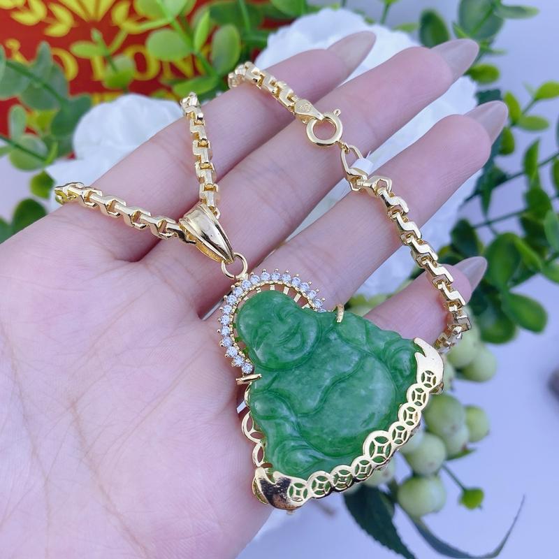 Bộ dây chuyền nam vip 99 mặt cẩm thạch dây công 5 chỉ, khoá tròn bền đẹp có ký hiệu Trang sức bảo long