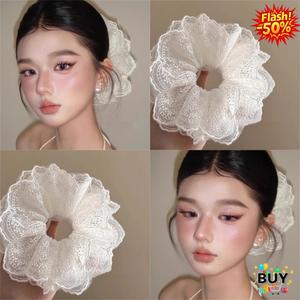 ที่คาดผมลูกไม้ขนาดใหญ่, ดอกไม้หัวที่สวยงาม, เครื่องประดับผมซาลาเปาน่ารักอบีบความยืดหยุ่นสูง, ที่มัดผมหางม้าสร้างแฟชั่นสีดำ, สีขาว, สีชมพู