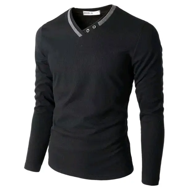 Atasan pria kaos Basic lengan pendek terbaru / Baju kaos pria dewasa kombinasi kancing di kerah 3