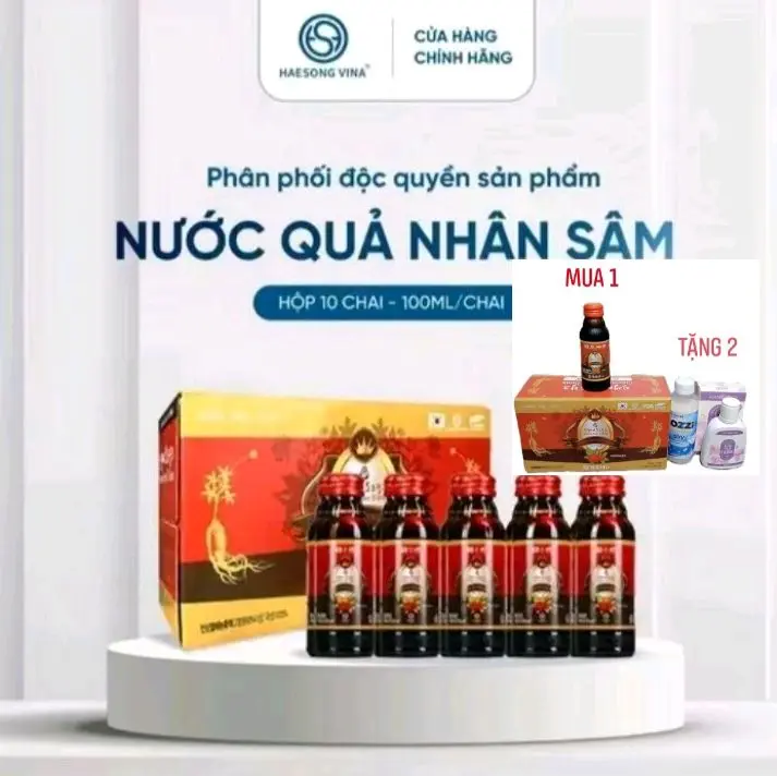 (Mua 1 tặng 2 ) Nước uống quả Sâm Hàn Quốc Haesong Vina, Chiết xuất từ quả nhân sâm và táo đỏ Hàn Quốc, 10 chai/hộp (Mua 1 hộp Nước Quả Sâm tặng 1chai Nước GIẶT XẢ 200g và 1chai dung dịch vệ sinh Nanotech )