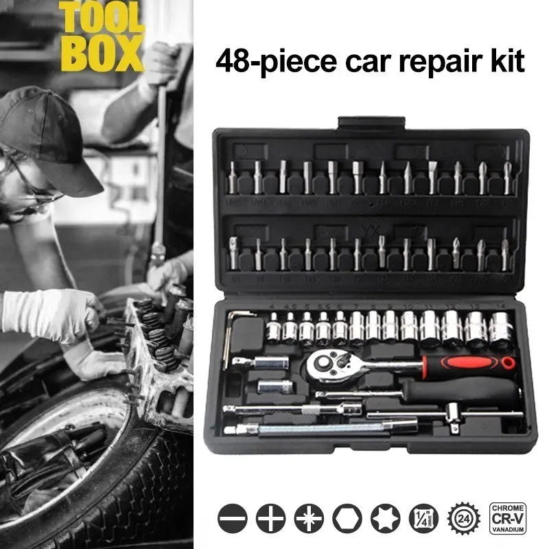 [penawaran istimewa] TOOLBOX Kunci Socket 46/48 Pcs 1/4" + Obeng shock Tool Kit Set  Lengkap Socket Tool 1