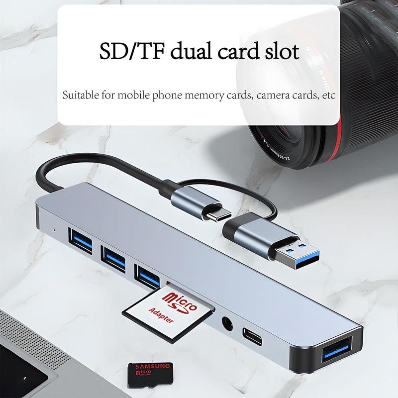 Portable 8 Ports USB Hub, Universal USB 3.0/2.0/Micro SD/TF Card Reader, Multifunction Adapter for Laptop, MacBook Pro, iPad And Other USB-C Devices 4